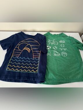 Shark Wave Graphic Tee + Green Sports Icon Tee - Boys Hanna Andersson tshirts